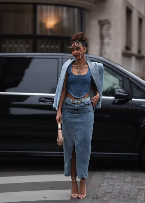 Denim Skirt and Denim Shirt